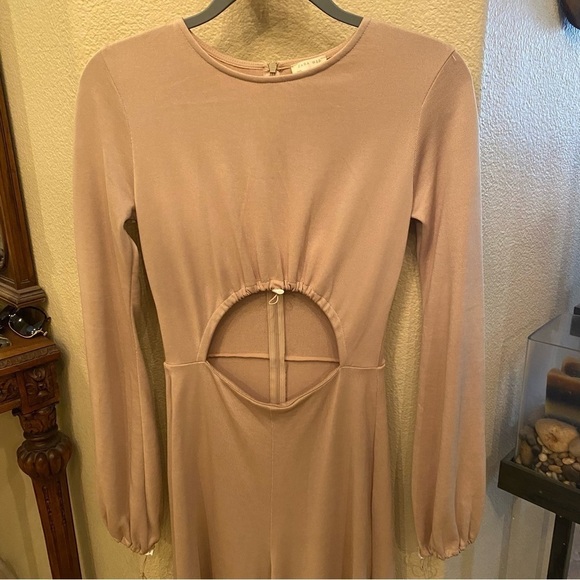 ZARA Women Nude Cut Out Front Wide Leg Cropped Jumpsuit Size Small - Picture 2 of 7